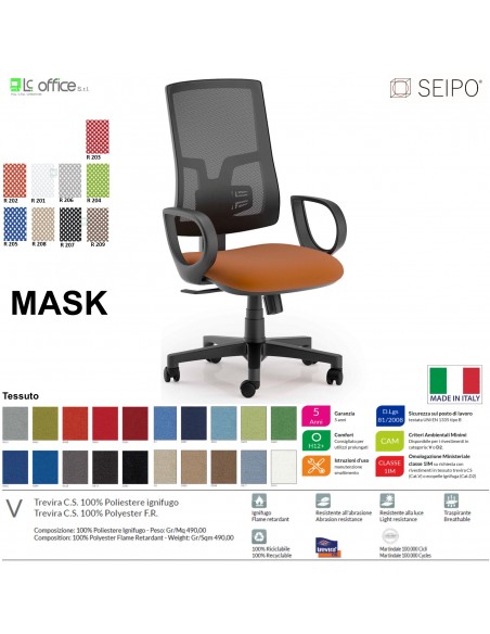 MASK MESH TIPO 2 MK0014 Poltrona schienale alto in rete braccioli fissi Movimento sincronizzato "R2" SEIPO TESSUTO V