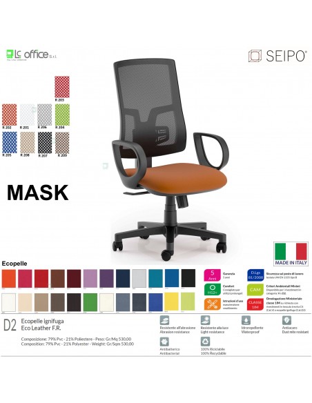 MASK MESH TIPO 2 MK0014 Poltrona schienale alto in rete braccioli Movimento sincronizzato "R2" SEIPO ECOPELLE D2