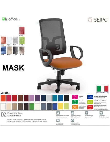 MASK MESH TIPO 2 MK0015 Poltrona schienale alto in rete braccioli Movimento sincronizzato "R4" SEIPO ECOPELLE D2