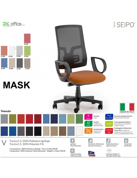 MASK MESH TIPO 2 MK0016 Poltrona schienale alto in rete braccioli Movimento sincronizzato "Z" SEIPO TESSUTO V