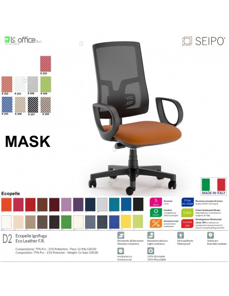 MASK MESH TIPO 2 MK0016 Poltrona schienale alto in rete braccioli Movimento sincronizzato "Z" SEIPO ECOPELLE D2