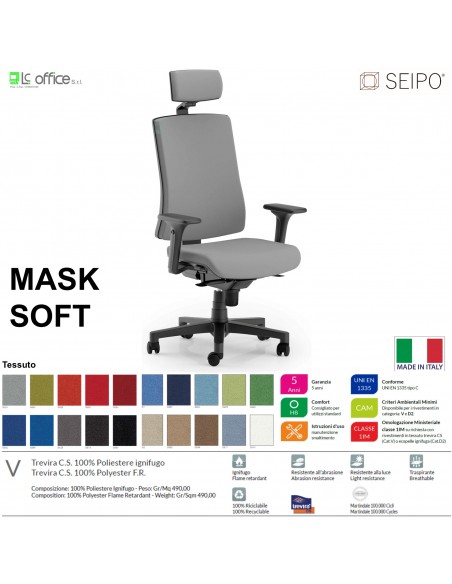 MASK SOFT TIPO 1 MK0022 Poltrona schienale alto imbottito braccioli Movimento sincronizzato "R4" SEIPO TESSUTO V