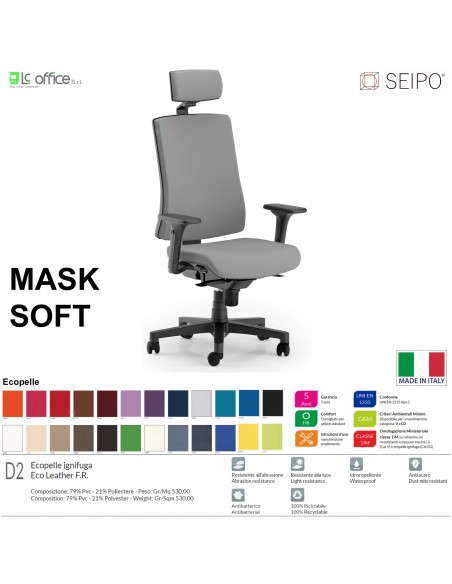 MASK SOFT TIPO 1 MK0022 Poltrona schienale alto imbottito braccioli Movimento sincronizzato "R4" SEIPO ECOPELLE D2