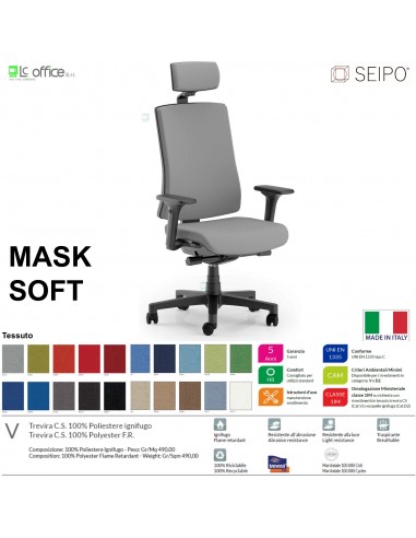 MASK SOFT TIPO 1 MK0023 Poltrona schienale alto imbottito braccioli Movimento sincronizzato "R6" SEIPO TESSUTO V