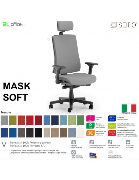 MASK SOFT TIPO 1 MK0023 Poltrona schienale alto imbottito braccioli Movimento sincronizzato "R6" SEIPO TESSUTO V
