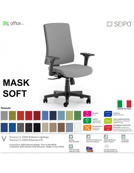 MASK SOFT TIPO 1 MK0024 Poltrona schienale alto imbottito braccioli Movimento sincronizzato "R2" SEIPO TESSUTO V
