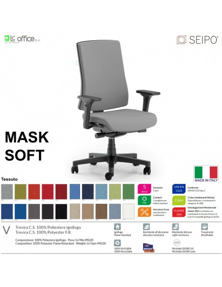 MASK SOFT TIPO 1 MK0026 Poltrona schienale alto imbottito braccioli Movimento sincronizzato "R6" SEIPO TESSUTO V
