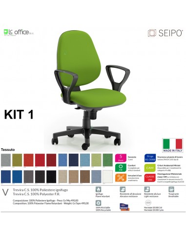 KIT TIPO 1 K0002 Poltrona operative imbottita con braccioli FISSI Movimento sincronizzato "R4" SEIPO TESSUTO V