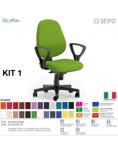 KIT TIPO 1 K0002 Poltrona operative imbottita con braccioli FISSI Movimento sincronizzato "R4" SEIPO ECOPELLE D2