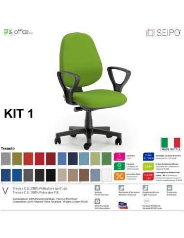 KIT TIPO 1 K0003 Poltrona operative imbottita con braccioli FISSI Movimento sincronizzato "Z" SEIPO TESSUTO V