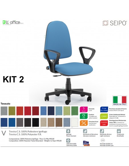 KIT TIPO 2 K0011 Poltrona operative imbottita con braccioli FISSI Movimento sincronizzato "R2" SEIPO ECOPELLE D2