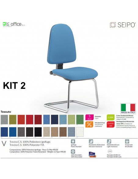 KIT TIPO 2 K0017 sedia visitatore imbottita base a slita cromata SEIPO TESSUTO V