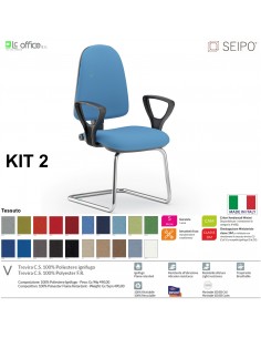KIT TIPO 2 K0018 sedia visitatore imbottita base a slita cromata con braccioli SEIPO TESSUTO V