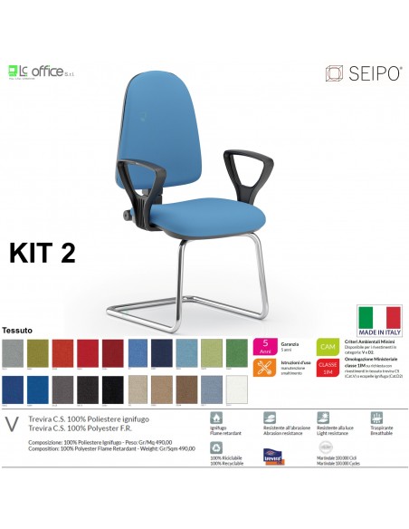 KIT TIPO 2 K0018 sedia visitatore imbottita base a slita cromata con braccioli SEIPO TESSUTO V