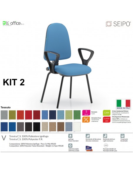 KIT TIPO 2 K0020 sedia visitatore imbottita telaio 4 gambe nere con braccioli SEIPO TESSUTO V