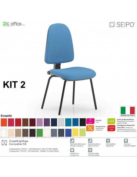 KIT TIPO 2 K0020 sedia visitatore imbottita telaio 4 gambe nere con braccioli SEIPO ECOPELLE D2