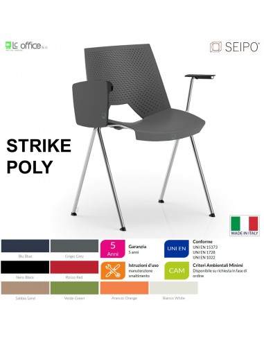 STRIKE POLY SP0013C Sedia IMPILABILE 4 gambe acciaio cromato seduta monoscocca in polypropylene braccioli tavoletta SEIPO