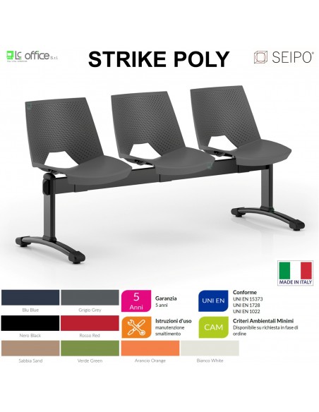 STRIKE POLY SP0022N Panca 3 posti con struttura verniciata nera monoscocca in polypropylene SEIPO