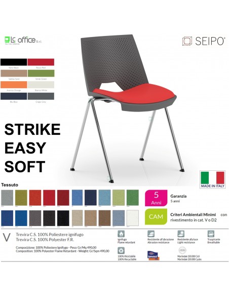 STRIKE SOFT SP0010C Sedia IMPILABILE 4 gambe in acciaio cromato schienale seduta monoscocca sedile imbottito SEIPO TESSUTO V