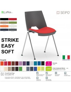 STRIKE SOFT SE0010C Sedia IMPILABILE 4 gambe in acciaio cromato schienale seduta monoscocca sedile imbottito SEIPO ECOPELLE D2