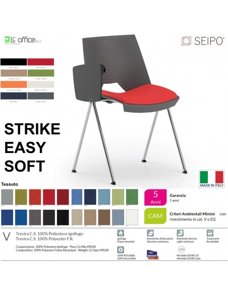 STRIKE SOFT SE0012C Sedia IMPILABILE 4 gambe acciaio cromato monoscocca sedile imbottito tavoletta SEIPO TESSUTO V