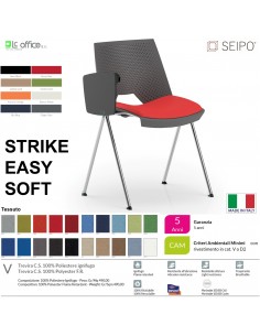 STRIKE SOFT SE0012C Sedia IMPILABILE 4 gambe acciaio cromato monoscocca sedile imbottito tavoletta SEIPO TESSUTO V