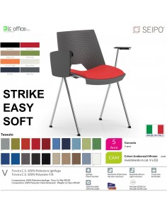 STRIKE SOFT SE0013C Sedia IMPILABILE 4 gambe acciaio cromato monoscocca sedile imbottito braccioli e tavoletta SEIPO TESSUTO V