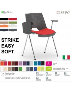 STRIKE SOFT SE0013C Sedia IMPILABILE 4 gambe acciaio cromato monoscocca sedile imbottito braccioli e tavoletta SEIPO ECOPELLE D2