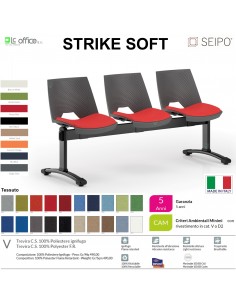 STRIKE SOFT SE0022N Panca 3 posti struttura verniciata nera monoscocca polypropylene seduta imbottita SEIPO TESSUTO V