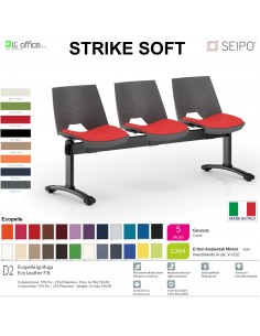 STRIKE SOFT SE0022N Panca 3 posti struttura verniciata nera monoscocca polypropylene seduta imbottita SEIPO ECOPELLE D2