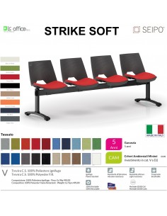 STRIKE SOFT SE0023N Panca 4 posti struttura verniciata nera monoscocca polypropylene seduta imbottita SEIPO TESSUTO V