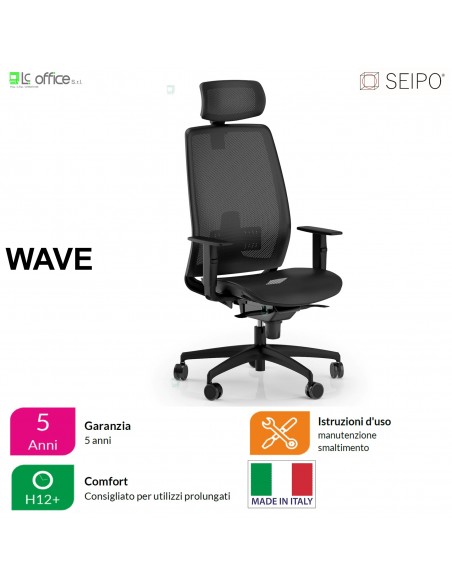 WAVE W0030 Poltrona schienale alto con braccioli e poggiatesta Movimento sincronizato "R4" SEIPO