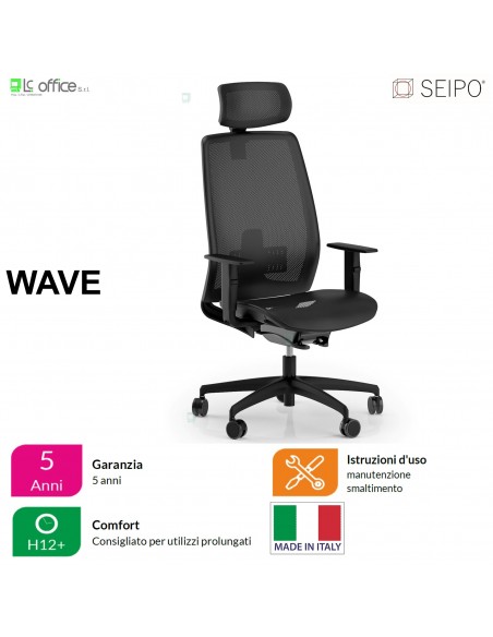 WAVE W0032 Poltrona schienale alto con braccioli e poggiatesta Movimento sincronizzato autobalance "F" SEIPO
