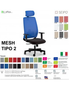 MESH TIPO 2 MH0014 Poltrona schienale alto in rete braccioli e poggiatesta Movimento sincronizzato "R4" SEIPO TESSUTO V
