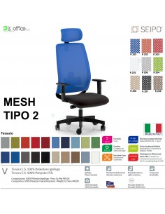 MESH TIPO 2 MH0015 Poltrona schienale alto in rete braccioli e poggiatesta Movimento sincro traslatore "Z" SEIPO TESSUTO V