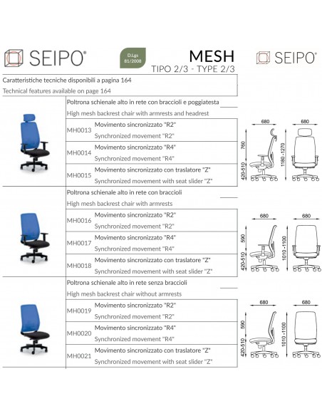 MODELLI POLTRONE DIREZIONALE MESH TIPO 2 SEIPO