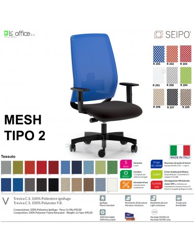 MESH TIPO 2 MH0018 Poltrona schienale alto in rete braccioli Movimento sincro traslatore "Z" SEIPO TESSUTO V