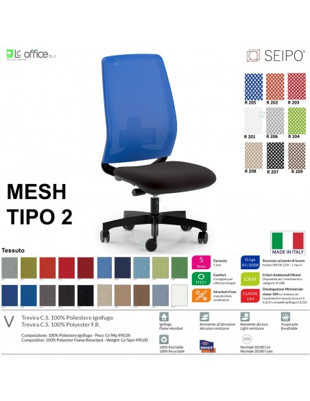 MESH TIPO 2 MH0021 Poltrona schienale alto in rete Movimento sincro traslatore "Z" SEIPO TESSUTO V
