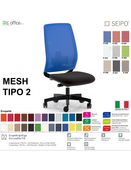 MESH TIPO 2 MH0021 Poltrona schienale alto in rete Movimento sincro traslatore "Z" SEIPO ECOPELLE D2