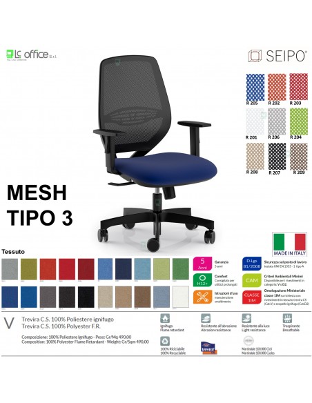MESH TIPO 3 MH0025 Poltrona schienale in rete braccioli Movimento sincro "R2" SEIPO TESSUTO V