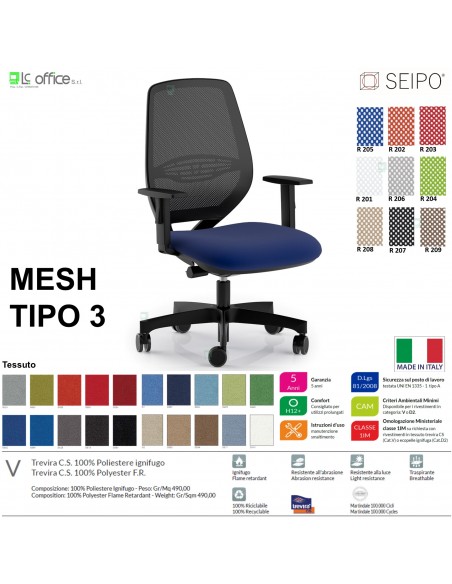 MESH TIPO 3 MH0027 Poltrona schienale in rete braccioli Movimento sincro traslatore "Z" SEIPO TESSUTO V