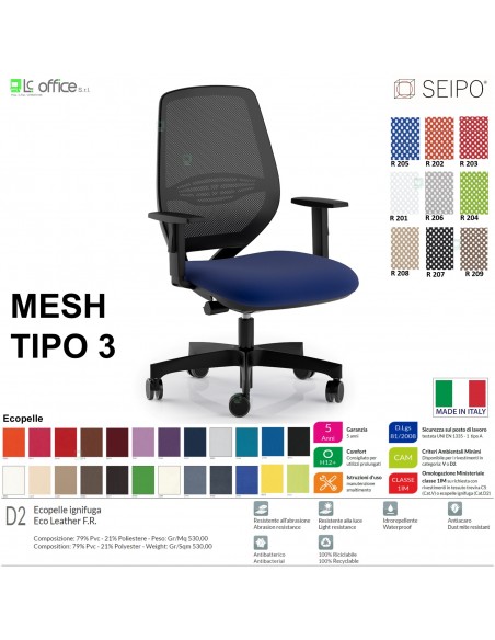 MESH TIPO 3 MH0027 Poltrona schienale in rete braccioli Movimento sincro traslatore "Z" SEIPO ECOPELLE D2