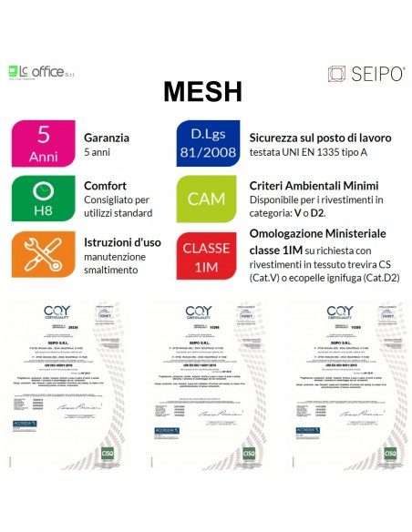 CERTIFICAZIONE MODELLI SEDUTE MESH SEIPO