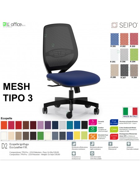 MESH TIPO 3 MH0028 Poltrona schienale in rete Movimento sincro "R2" SEIPO ECOPELLE D2