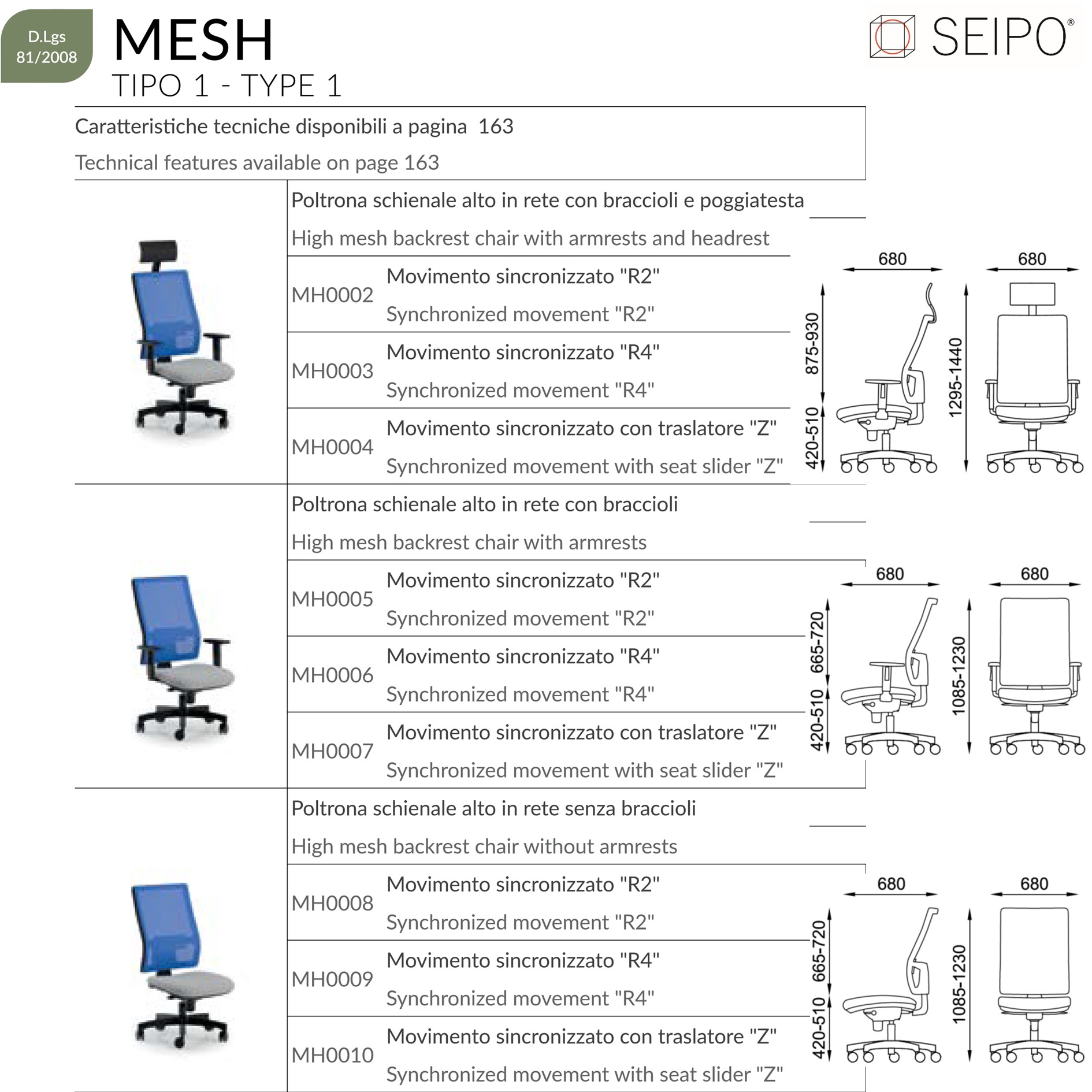 MODELLI POLTRONE MESH SEIPO