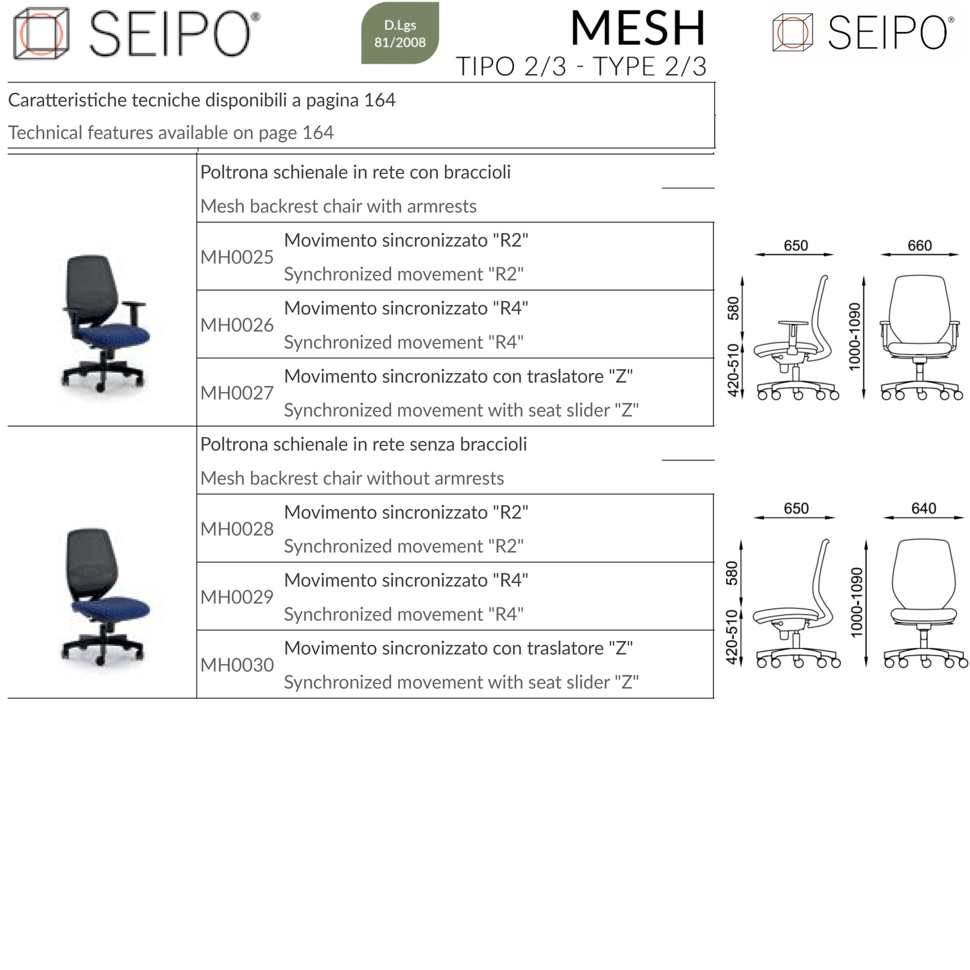 MODELLI POLTRONE MESH 3 SEIPO