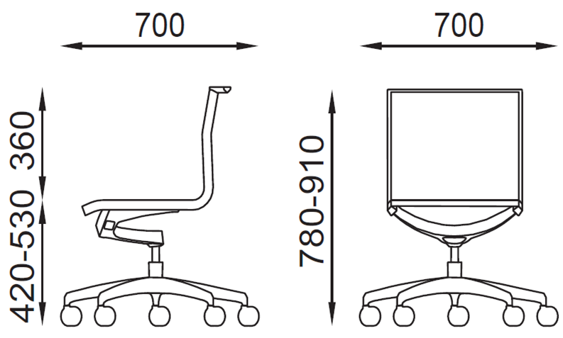 Misure ALUMINIUM AL09 Poltrona operativa rivestimento in rete senza braccioli movimento ‘BC’ Seipo