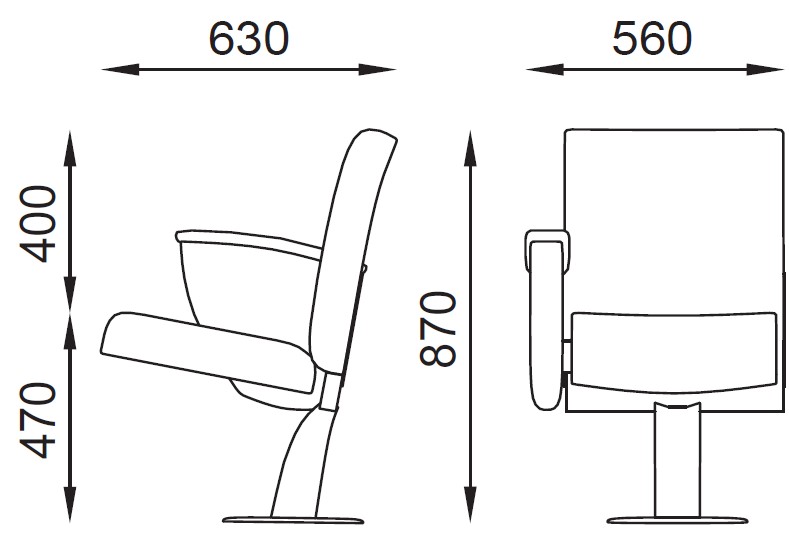 misure della poltrona Concordia per teatro