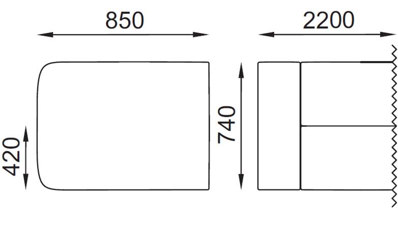 Misure Hand H015 divano attesa 3 posti Base 4 piedi autolivellanti Seipo tessuto B CLASS 1IM