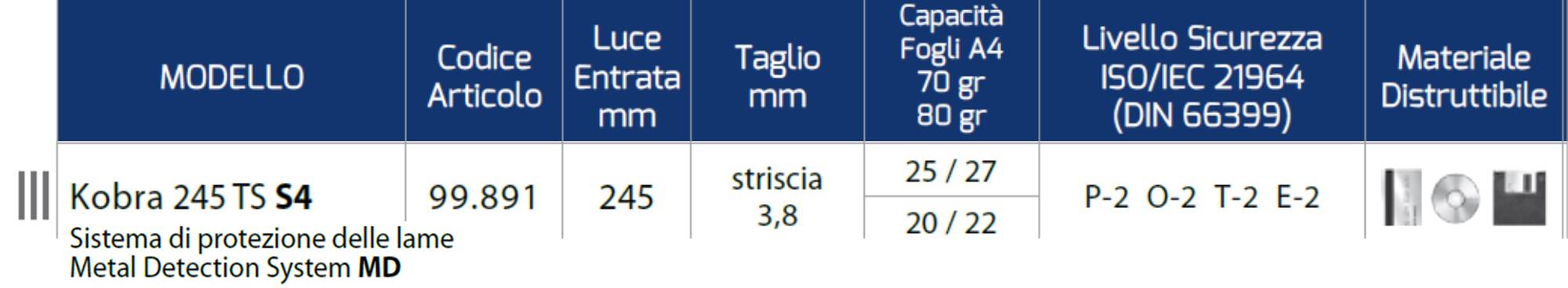 Distruggi Documenti Kobra 245 TS S5 MD